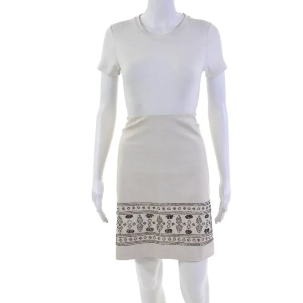 Etcetera Womens Beaded Detail Zip Up Knee Length Skirt Beatnik White Size 8